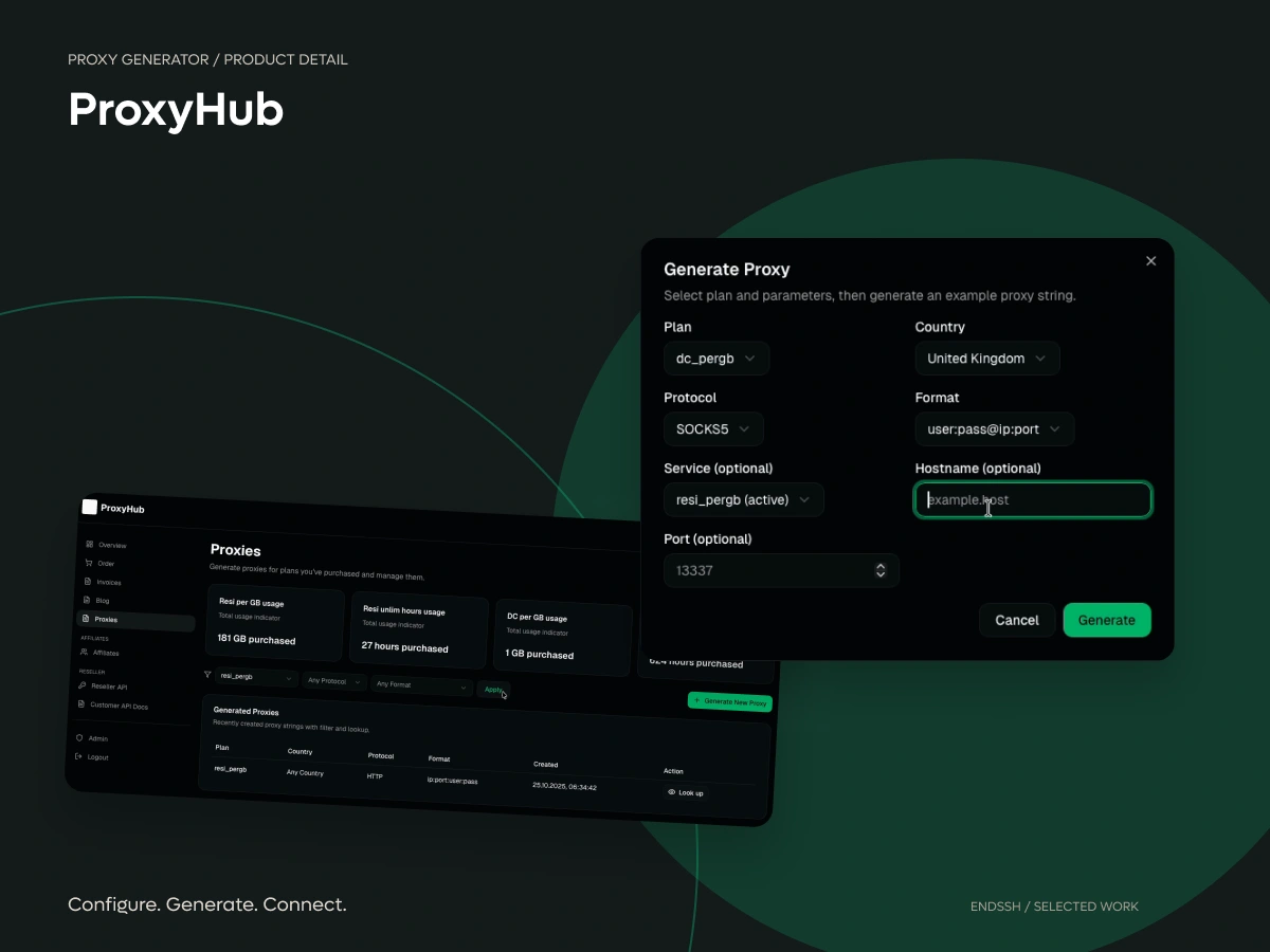 ProxyHub — proxy generator interface